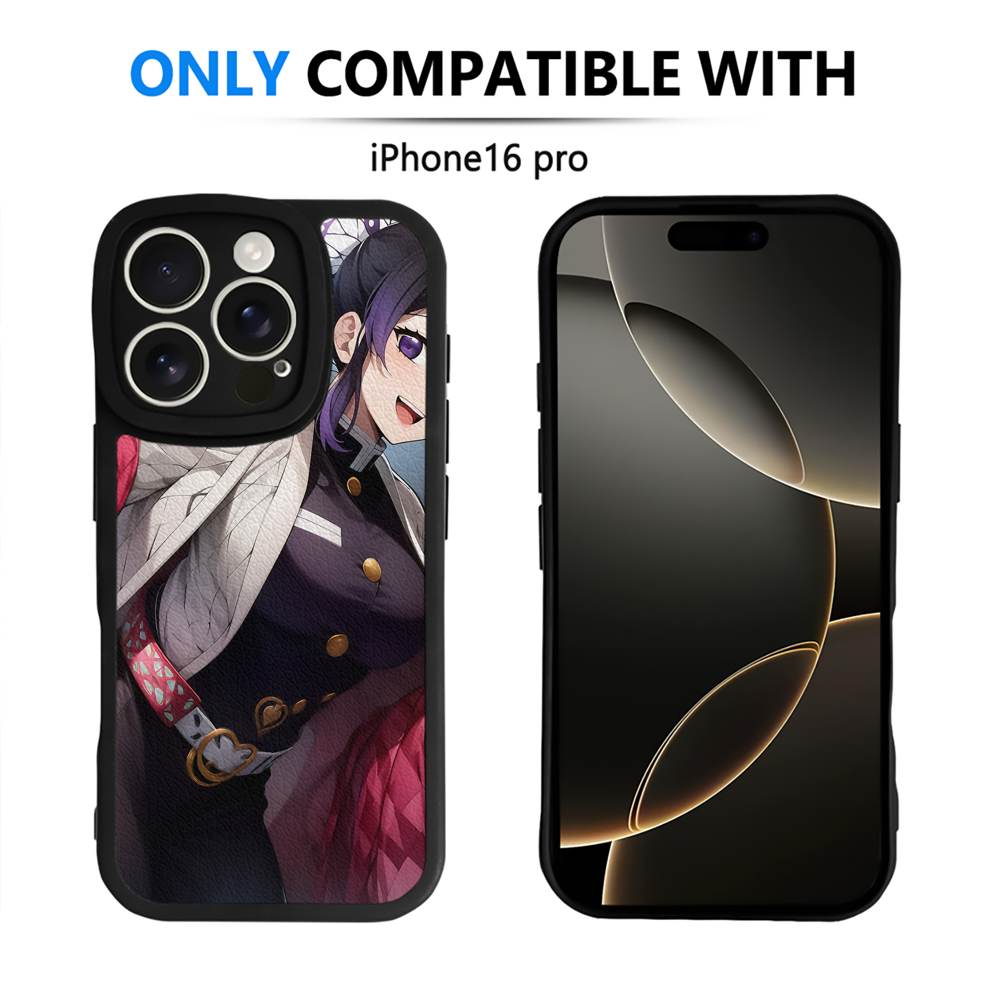 （画像用） 鬼滅の刃（きめつのやいば）蟲柱-胡蝶 しのぶ／こちょう しのぶ Kochou Shinobu 【iPhone 16シリーズ対応】シリコンスマホケース（レザー調） 材質：シリコン